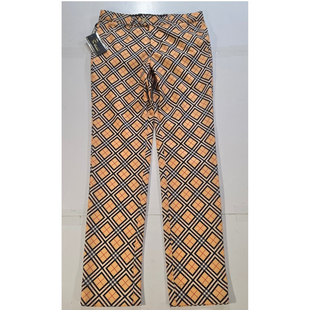Barocco Los Angeles Womens Slim Fit Slacks Beige Red Diamond Plaid Pants Size 30